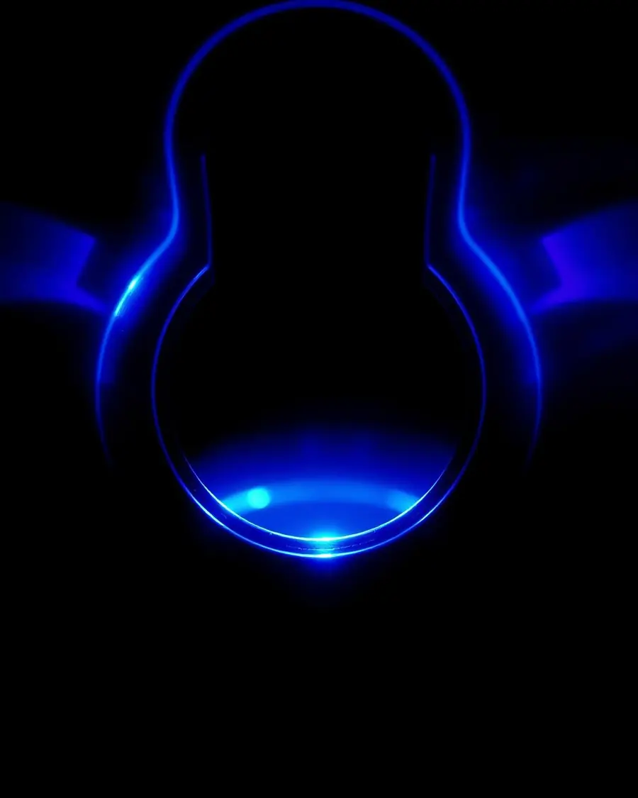 Abstract circuit-board key formed from electric blue and violet light