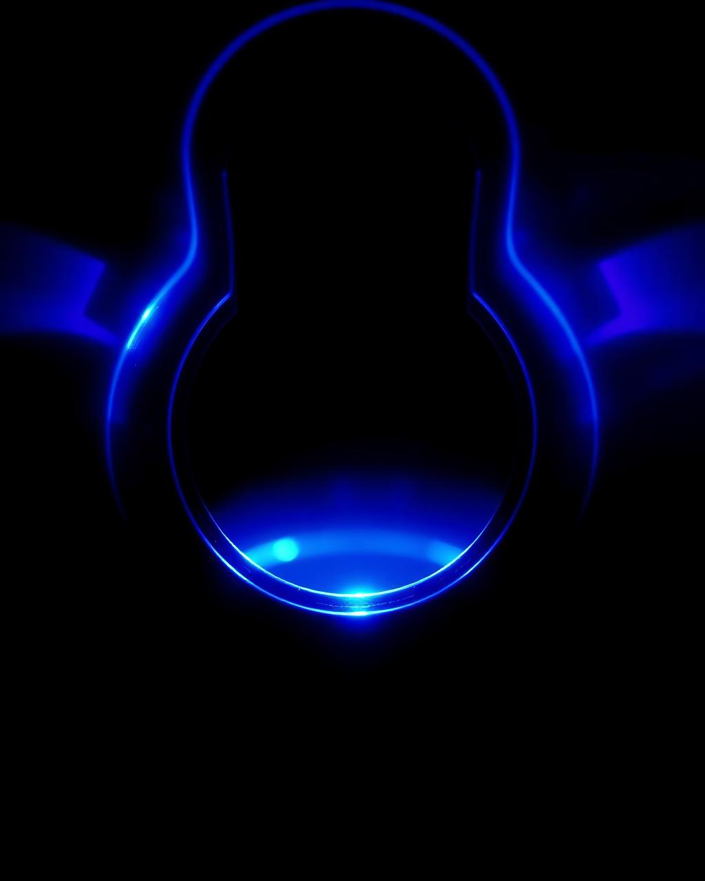Abstract circuit-board key formed from electric blue and violet light